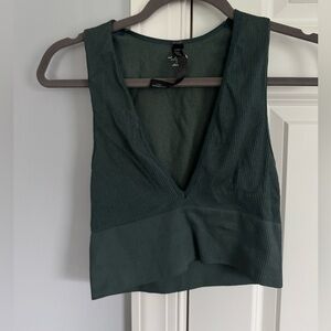 Urban Outfitters Deep V Ribbed Tank Top - Dark Green